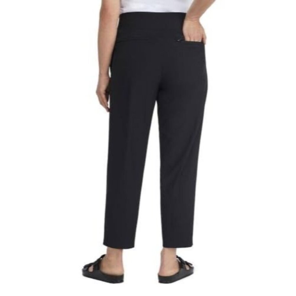 Kirkland Women M Ankle Pant Lightweight Split Hem Elastic Waist Flat Front Black - Picture 4 of 5